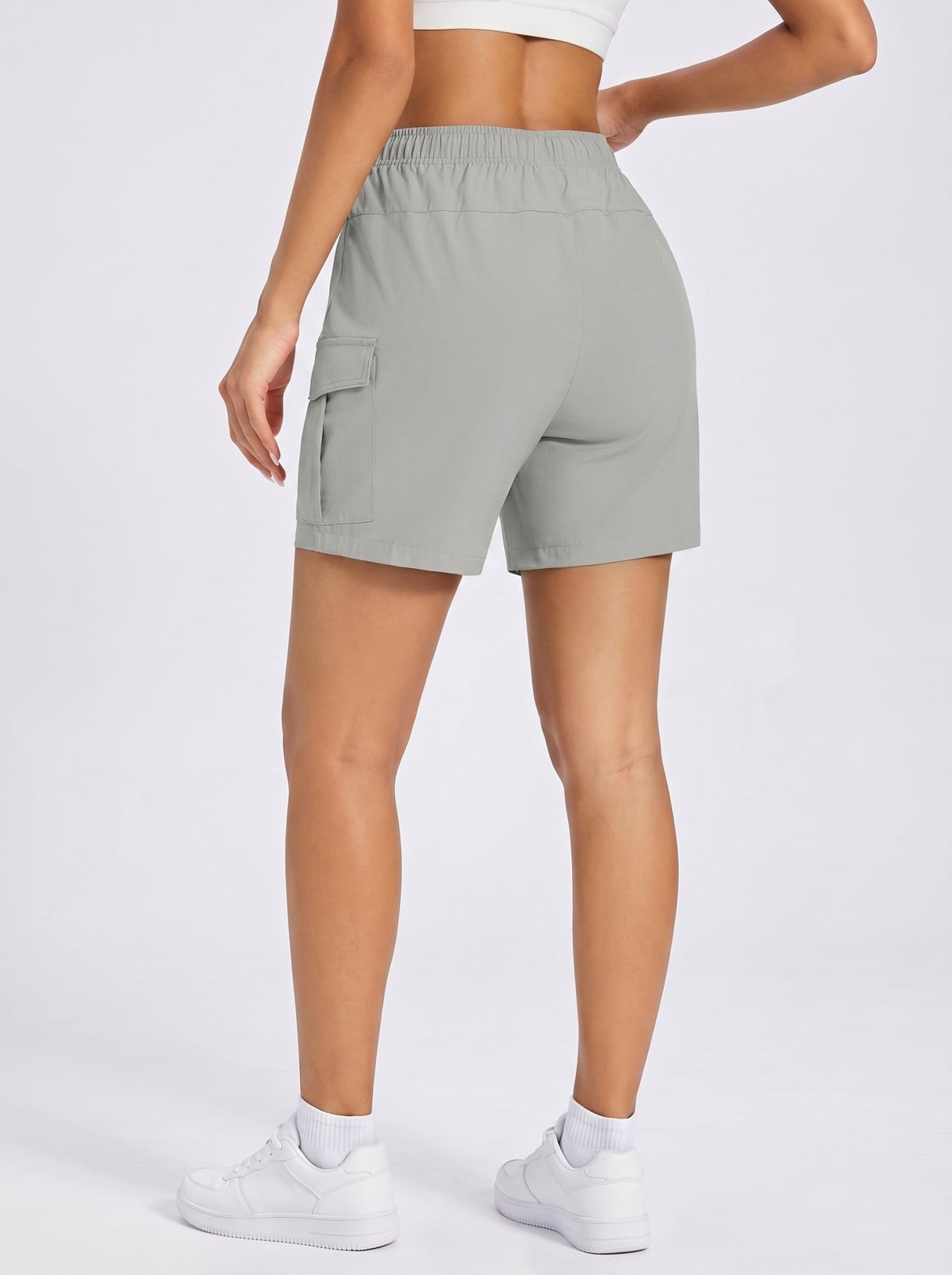 YUCOLEN Women's 5 Inch Quick Dry Hiking Cargo Shorts UPF 50 Plus Lightweight Athletic Shorts in Light Grey