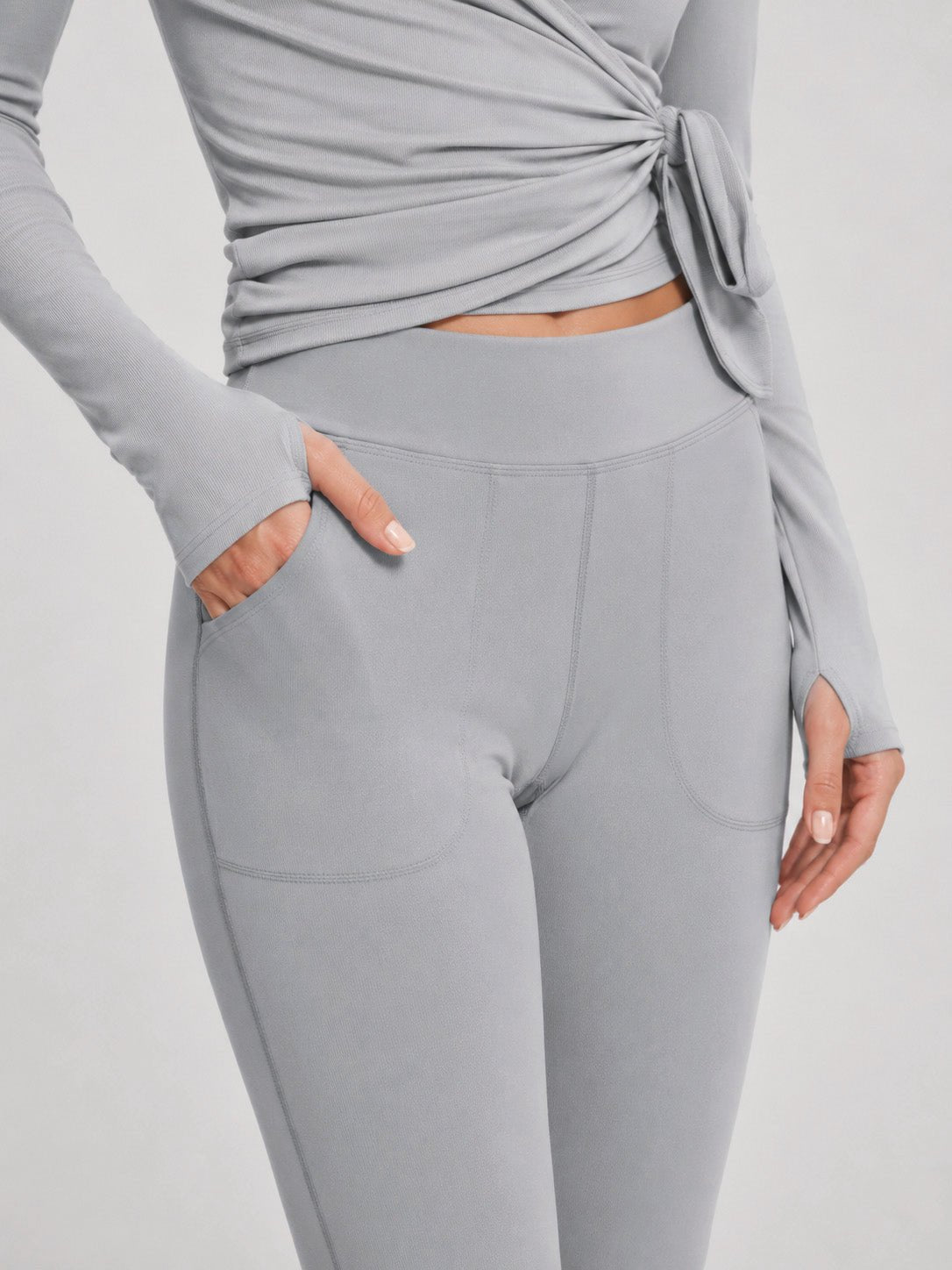 YUCOLEN Women's Flare Yoga Pants Foldover High Waist Bootcut Leggings with Pockets in Light Grey