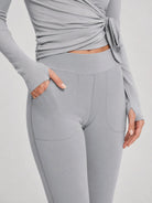 YUCOLEN Women's Flare Yoga Pants Foldover High Waist Bootcut Leggings with Pockets in Light Grey