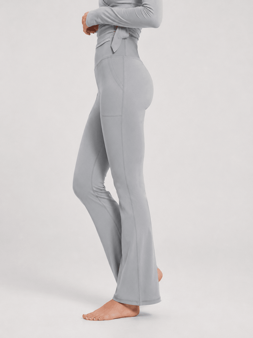 YUCOLEN Women's Flare Yoga Pants Foldover High Waist Bootcut Leggings with Pockets in Light Grey