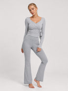 YUCOLEN Women's Flare Yoga Pants Foldover High Waist Bootcut Leggings with Pockets in Light Grey