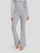 YUCOLEN Women's Flare Yoga Pants Foldover High Waist Bootcut Leggings with Pockets in Light Grey