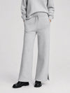 YUCOLEN Women's Fleece Lined Wide Leg Sweatpants Thermal Cotton Lounge Pants with Side Slits in Light Grey