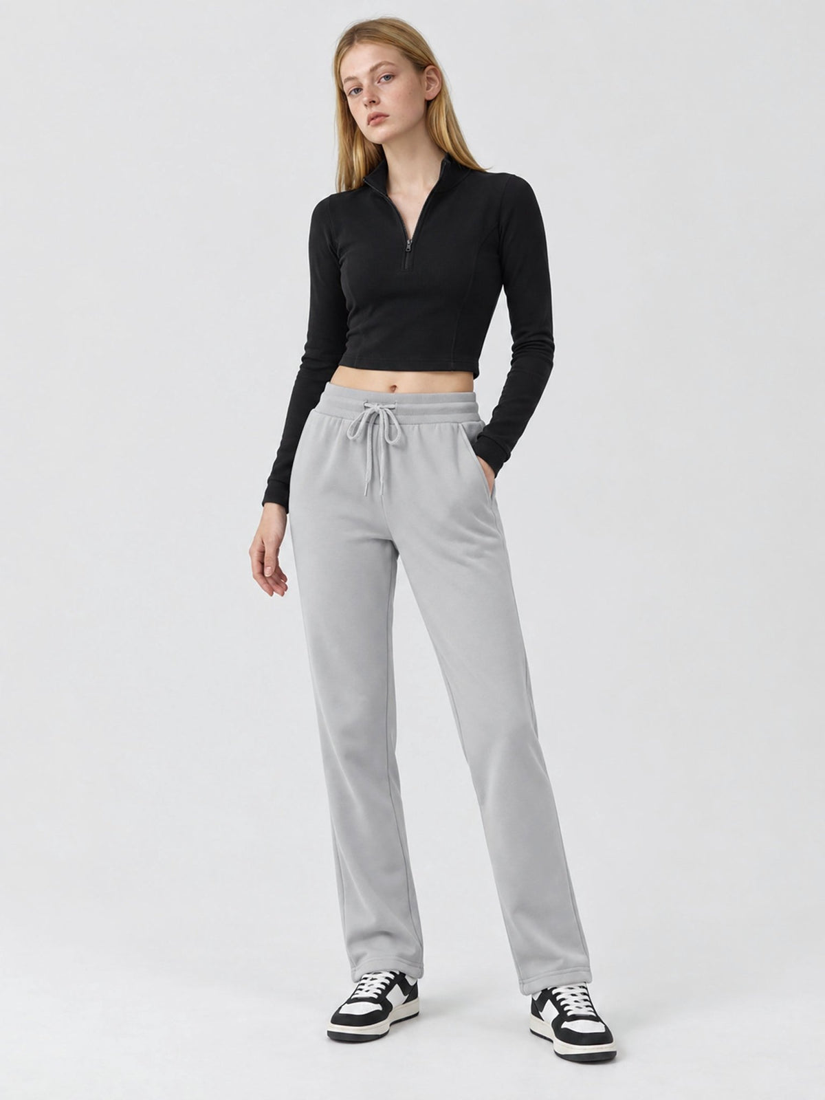 YUCOLEN Women's Heavyweight Water Resistant Sherpa Lined Sweatpants for Winter Snow in Light Grey