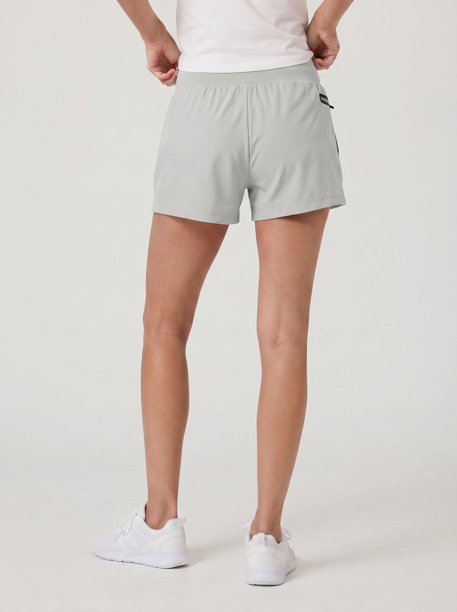 YUCOLEN Women's High Waisted Lightweight Running Shorts - Stretch Workout Shorts in Light Grey