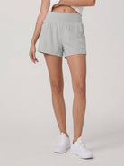 YUCOLEN Women's High Waisted Lightweight Running Shorts - Stretch Workout Shorts in Light Grey