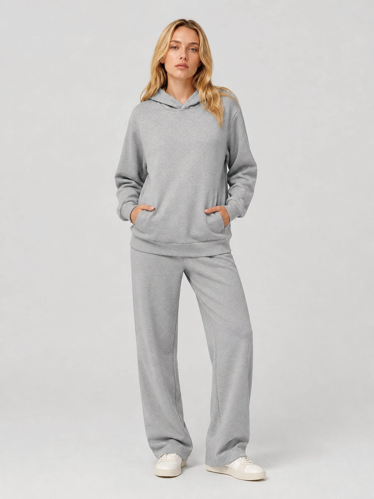 YUCOLEN Women's Loose Fit Fleece Lined Hoodie with Cotton Blend Fabric in Light Grey