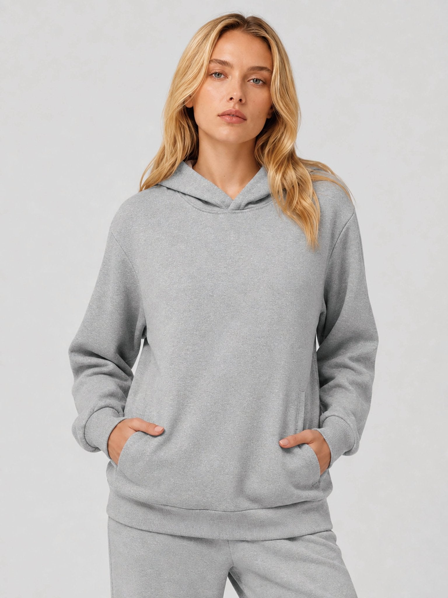 YUCOLEN Women's Loose Fit Fleece Lined Hoodie with Cotton Blend Fabric in Light Grey