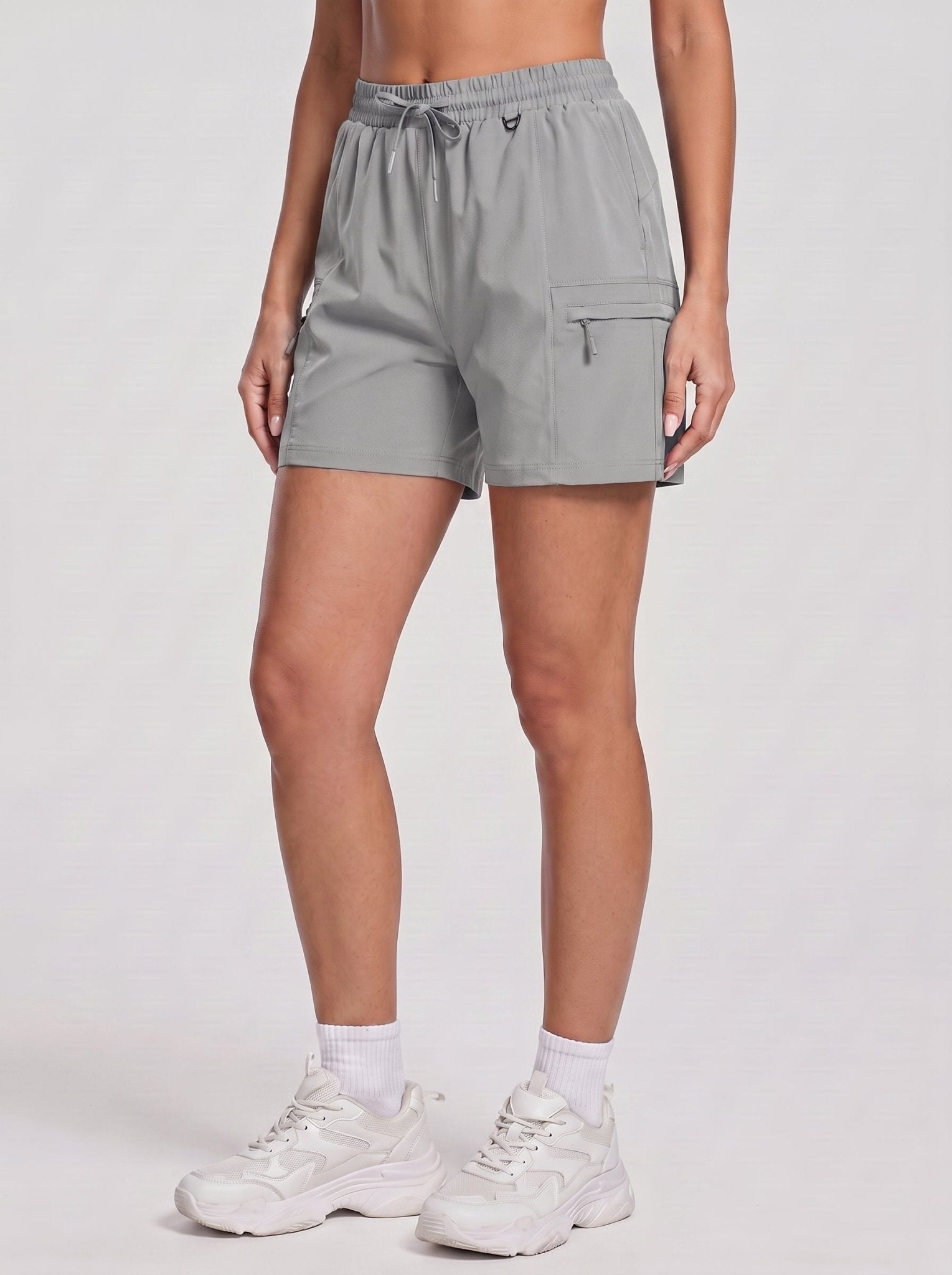 YUCOLEN Women's Quick Dry Hiking Cargo Shorts UPF 50 Plus Lightweight 5 Inch Athletic Shorts in Light Grey