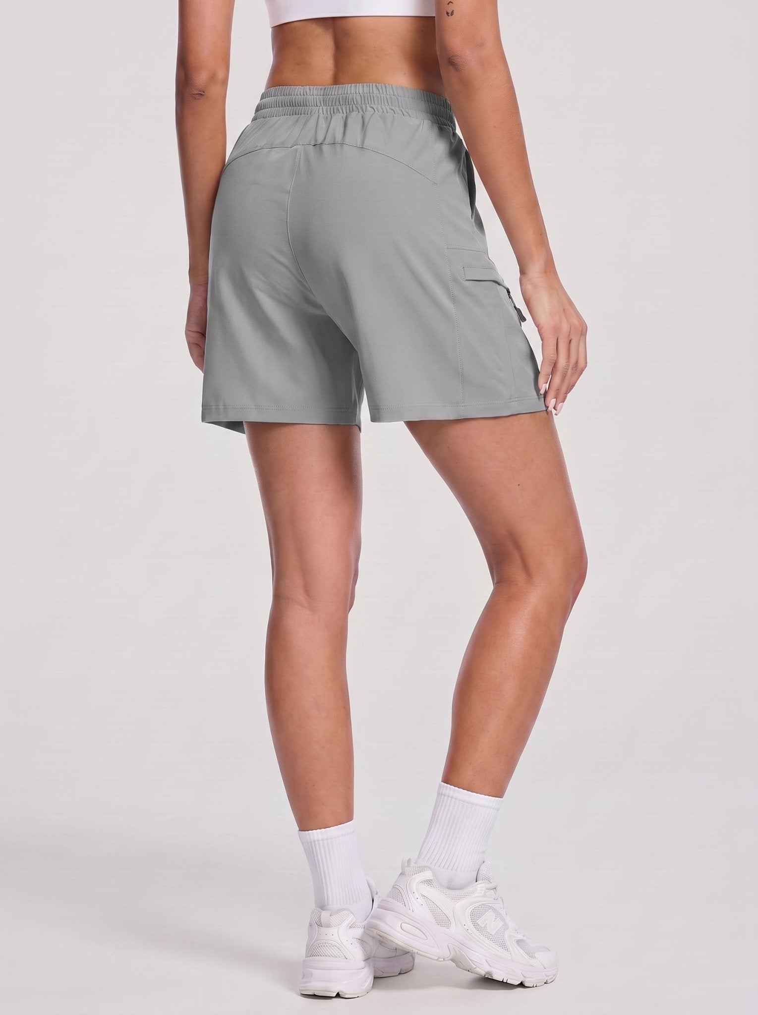 YUCOLEN Women's Quick Dry Hiking Cargo Shorts UPF 50 Plus Lightweight 5 Inch Athletic Shorts in Light Grey