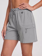 YUCOLEN Women's Quick Dry Hiking Cargo Shorts UPF 50 Plus Lightweight 5 Inch Athletic Shorts in Light Grey