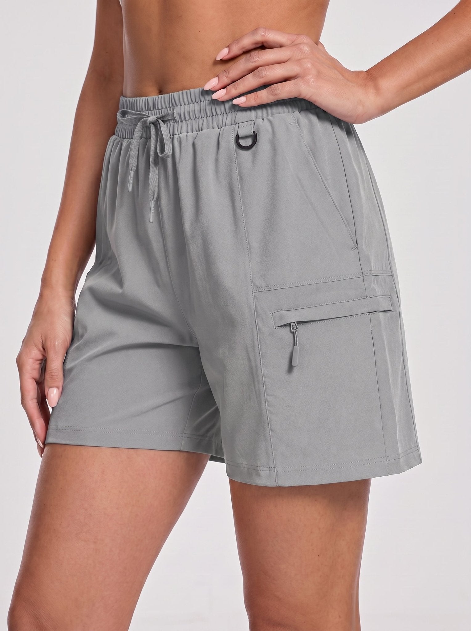 YUCOLEN Women's Quick Dry Hiking Cargo Shorts UPF 50 Plus Lightweight 5 Inch Athletic Shorts in Light Grey