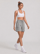 YUCOLEN Women's Quick Dry Hiking Cargo Shorts UPF 50 Plus Lightweight 5 Inch Athletic Shorts in Light Grey