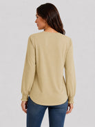 YUCOLEN Women's Lantern Sleeve Pleated Blouse Soft Cotton Rayon Dressy Top in Light Khaki