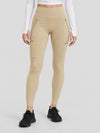YUCOLEN Women's Outdoor Stretch Leggings with High Waist and Pockets in Light Khaki
