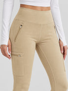 YUCOLEN Women's Outdoor Stretch Leggings with High Waist and Pockets in Light Khaki