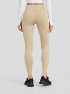 YUCOLEN Women's Outdoor Stretch Leggings with High Waist and Pockets in Light Khaki