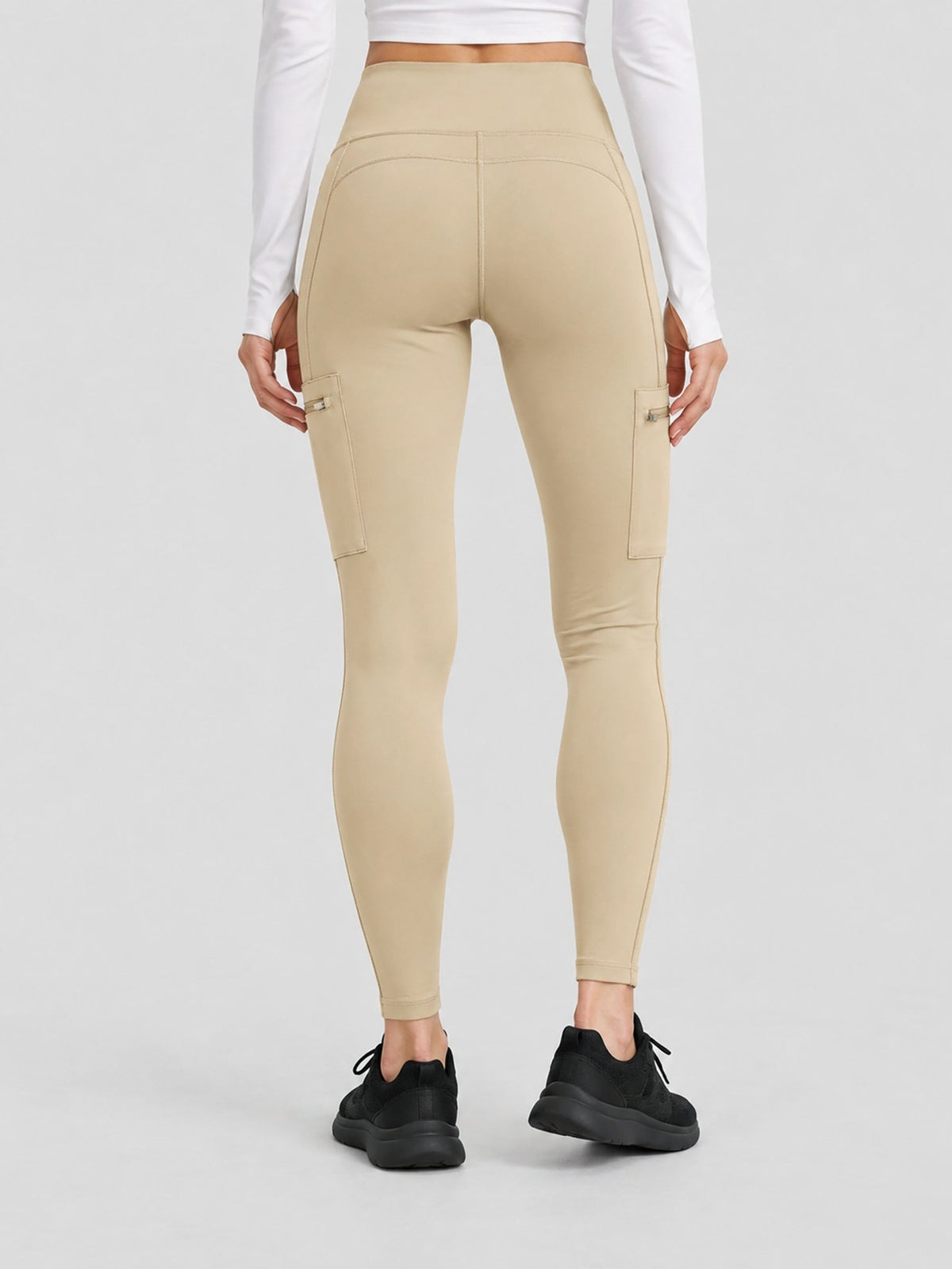 YUCOLEN Women's Outdoor Stretch Leggings with High Waist and Pockets in Light Khaki