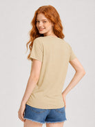 YUCOLEN Women's UPF 50+ V Neck T-Shirt Soft Tri-Blend Sun Protection Performance Tee in Light khaki