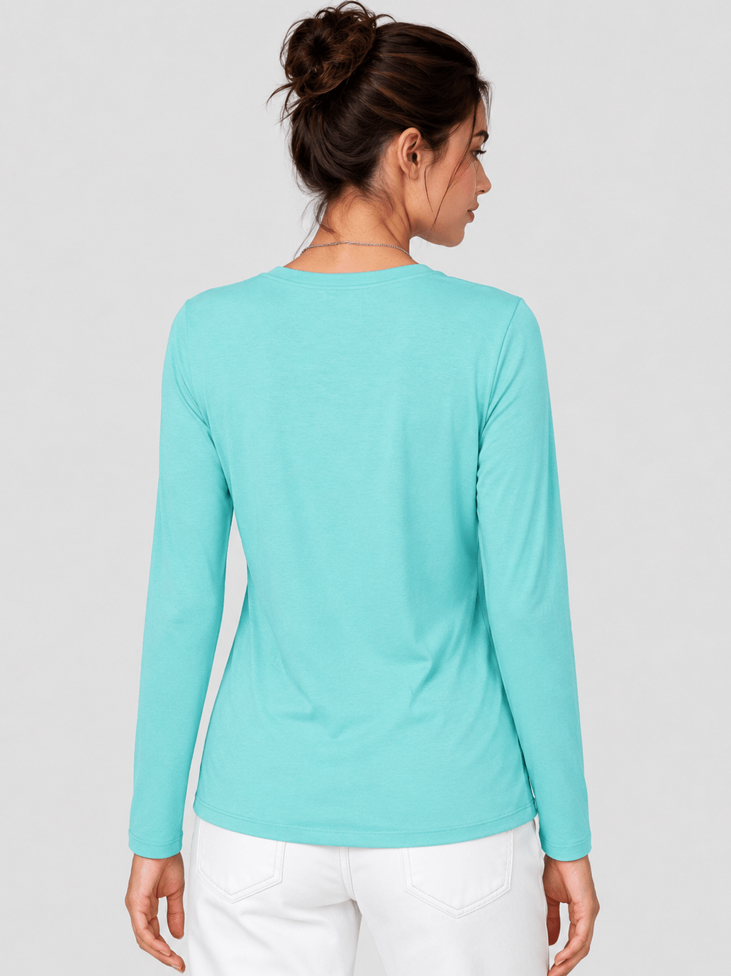 YUCOLEN Women's Long Sleeve Crew Neck Shirt Soft Tri-blend Cotton Performance Tee in Light Lack Blue