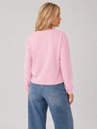 YUCOLEN Women's Breathable Cotton Blend Long Sleeve Crewneck Cropped Top in Light Pink