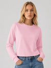 YUCOLEN Women's Breathable Cotton Blend Long Sleeve Crewneck Cropped Top in Light Pink