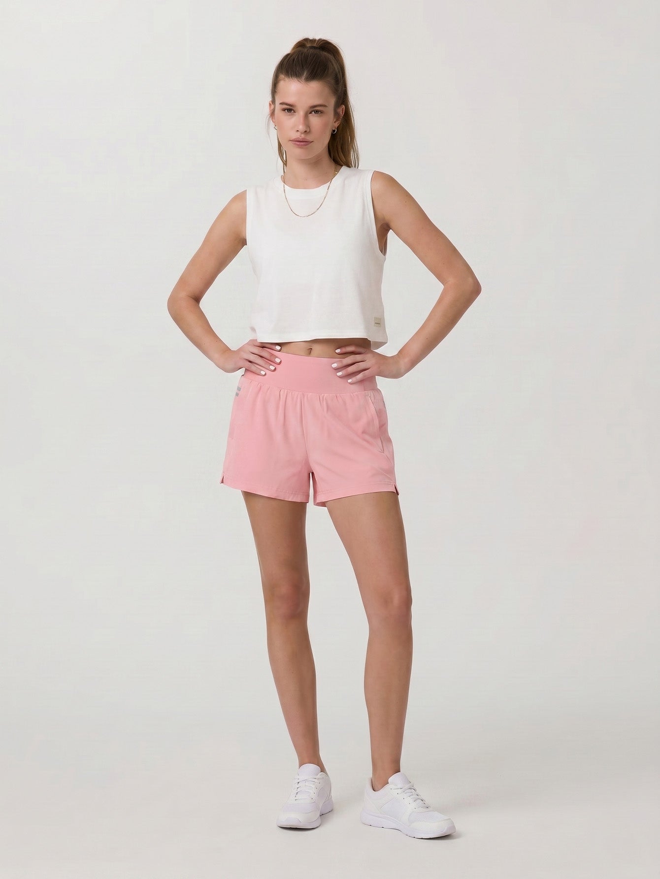 YUCOLEN Women's High Waisted Lightweight Running Shorts - Stretch Workout Shorts in Light Pink