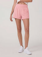 YUCOLEN Women's High Waisted Lightweight Running Shorts - Stretch Workout Shorts in Light Pink