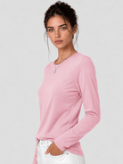 YUCOLEN Women's Long Sleeve Crew Neck Shirt Soft Tri-blend Cotton Performance Tee in Light Pink