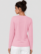 YUCOLEN Women's Long Sleeve Crew Neck Shirt Soft Tri-blend Cotton Performance Tee in Light Pink