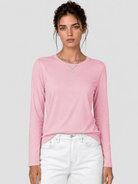 YUCOLEN Women's Long Sleeve Crew Neck Shirt Soft Tri-blend Cotton Performance Tee in Light Pink