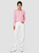 YUCOLEN Women's Long Sleeve Crew Neck Shirt Soft Tri-blend Cotton Performance Tee in Light Pink