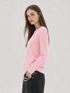 YUCOLEN Women's Long Sleeve Tri-blend Shirt Soft Breathable Loose Fit Crew Neck Tee in Light Pink