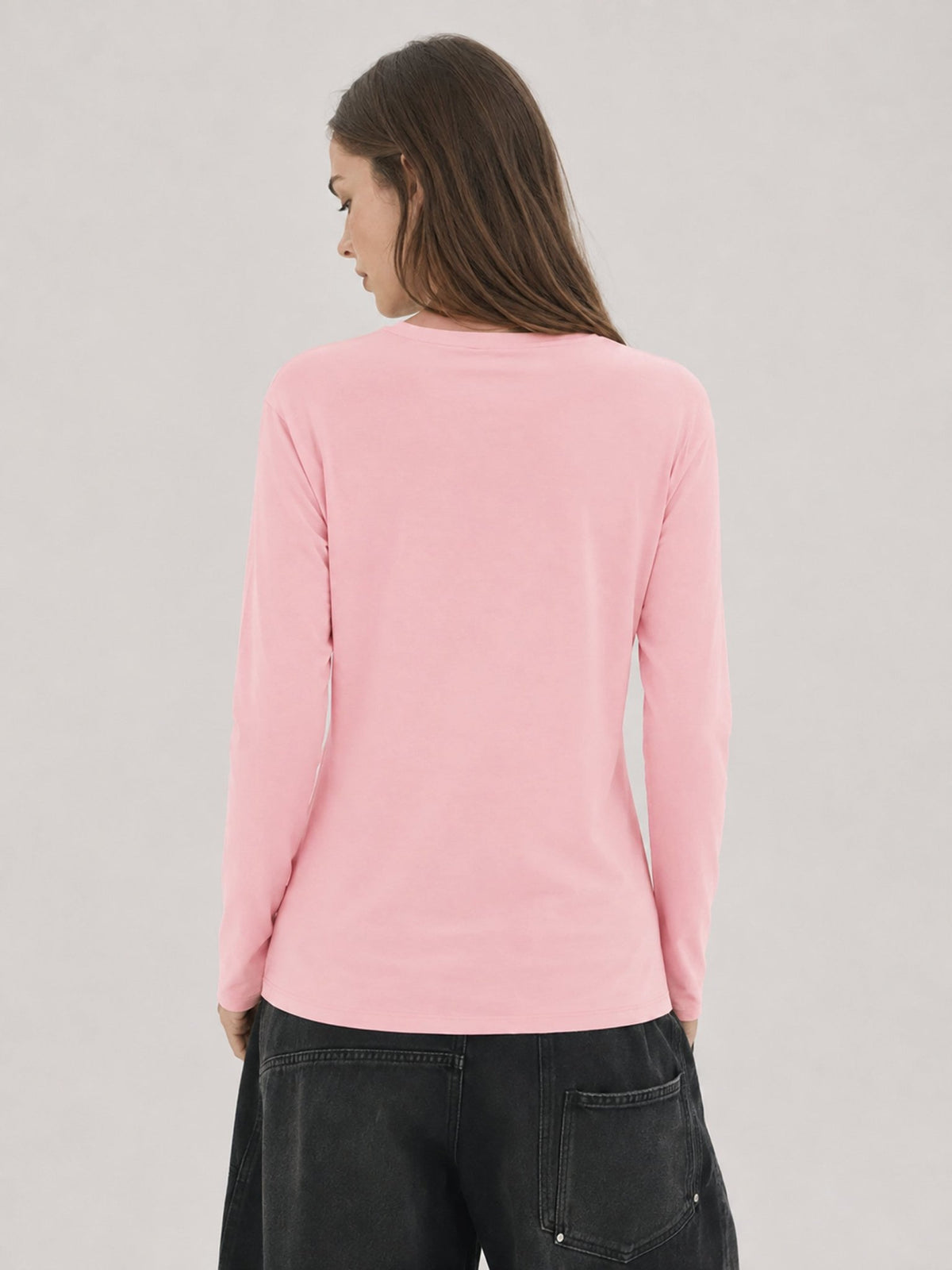 YUCOLEN Women's Long Sleeve Tri-blend Shirt Soft Breathable Loose Fit Crew Neck Tee in Light Pink