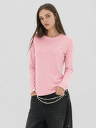 YUCOLEN Women's Long Sleeve Tri-blend Shirt Soft Breathable Loose Fit Crew Neck Tee in Light Pink