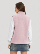 YUCOLEN Women's Sherpa Fleece Vest Fuzzy Zip Up Sleeveless Jacket with 4 Pockets in Light Pink