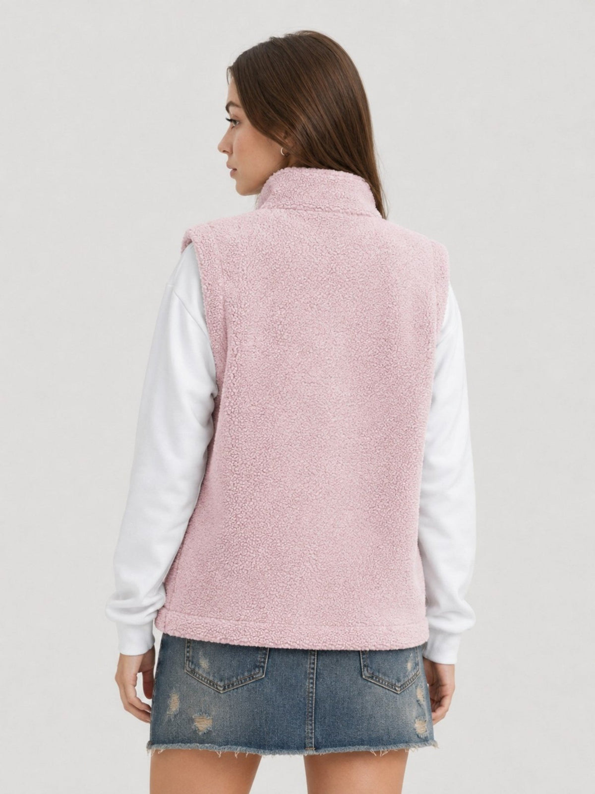 YUCOLEN Women's Sherpa Fleece Vest Fuzzy Zip Up Sleeveless Jacket with 4 Pockets in Light Pink