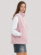 YUCOLEN Women's Sherpa Fleece Vest Fuzzy Zip Up Sleeveless Jacket with 4 Pockets in Light Pink