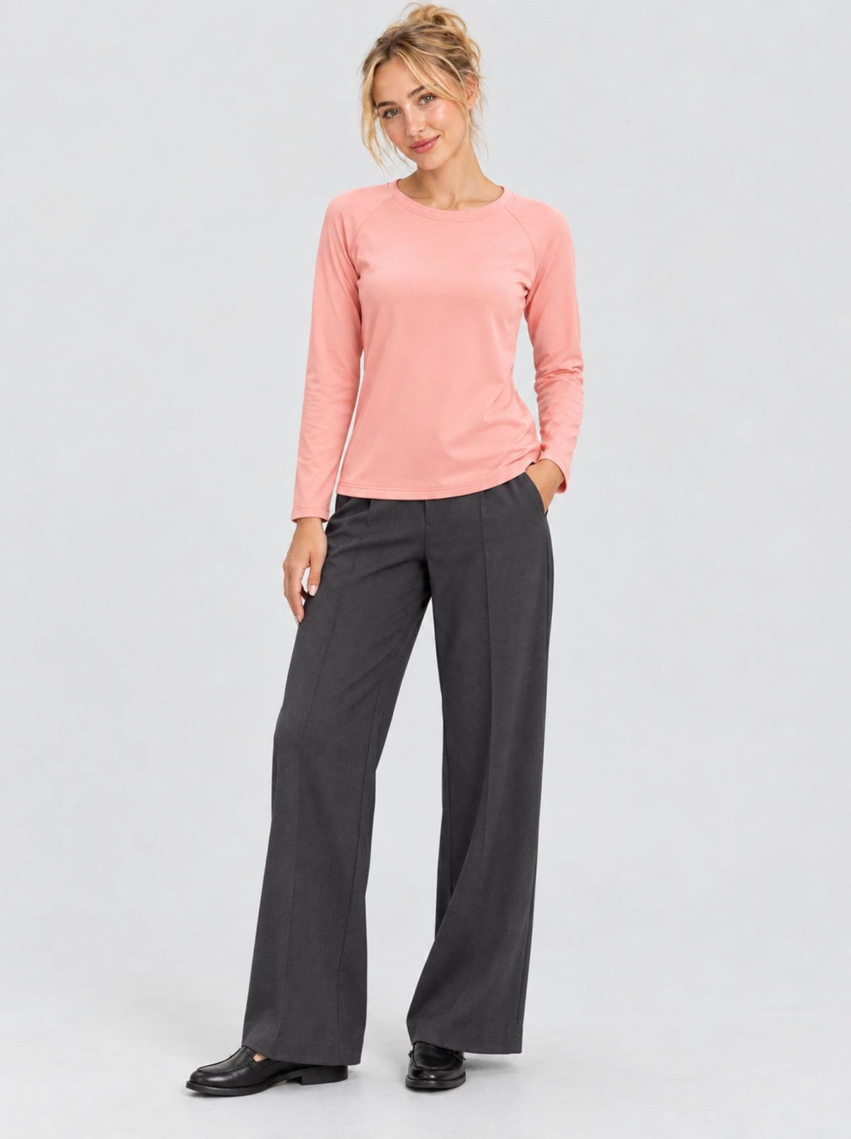 YUCOLEN Women’s Stretch Thermal Long Sleeve Active Top in Light Pink