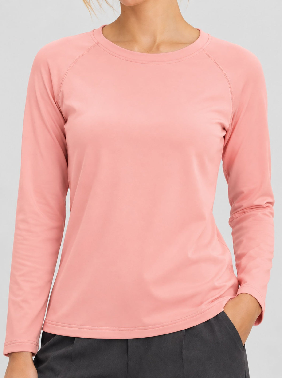 YUCOLEN Women’s Stretch Thermal Long Sleeve Active Top in Light Pink