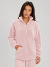 YUCOLEN Women's Stretchy Half Zip Fuzzy Sherpa Pullover with Kangaroo Pocket in Light Pink