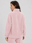 YUCOLEN Women's Stretchy Half Zip Fuzzy Sherpa Pullover with Kangaroo Pocket in Light Pink