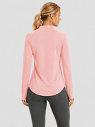 YUCOLEN Women's Thermal Fleece Lined Mock Neck Shirt with Thumb Holes in Light Pink