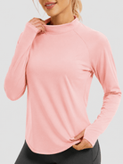 YUCOLEN Women's Thermal Fleece Lined Mock Neck Shirt with Thumb Holes in Light Pink