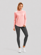 YUCOLEN Women's Thermal Fleece Lined Mock Neck Shirt with Thumb Holes in Light Pink