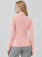 YUCOLEN Womens Thermal Long Sleeve Workout Top with Thumb Holes in Light Pink