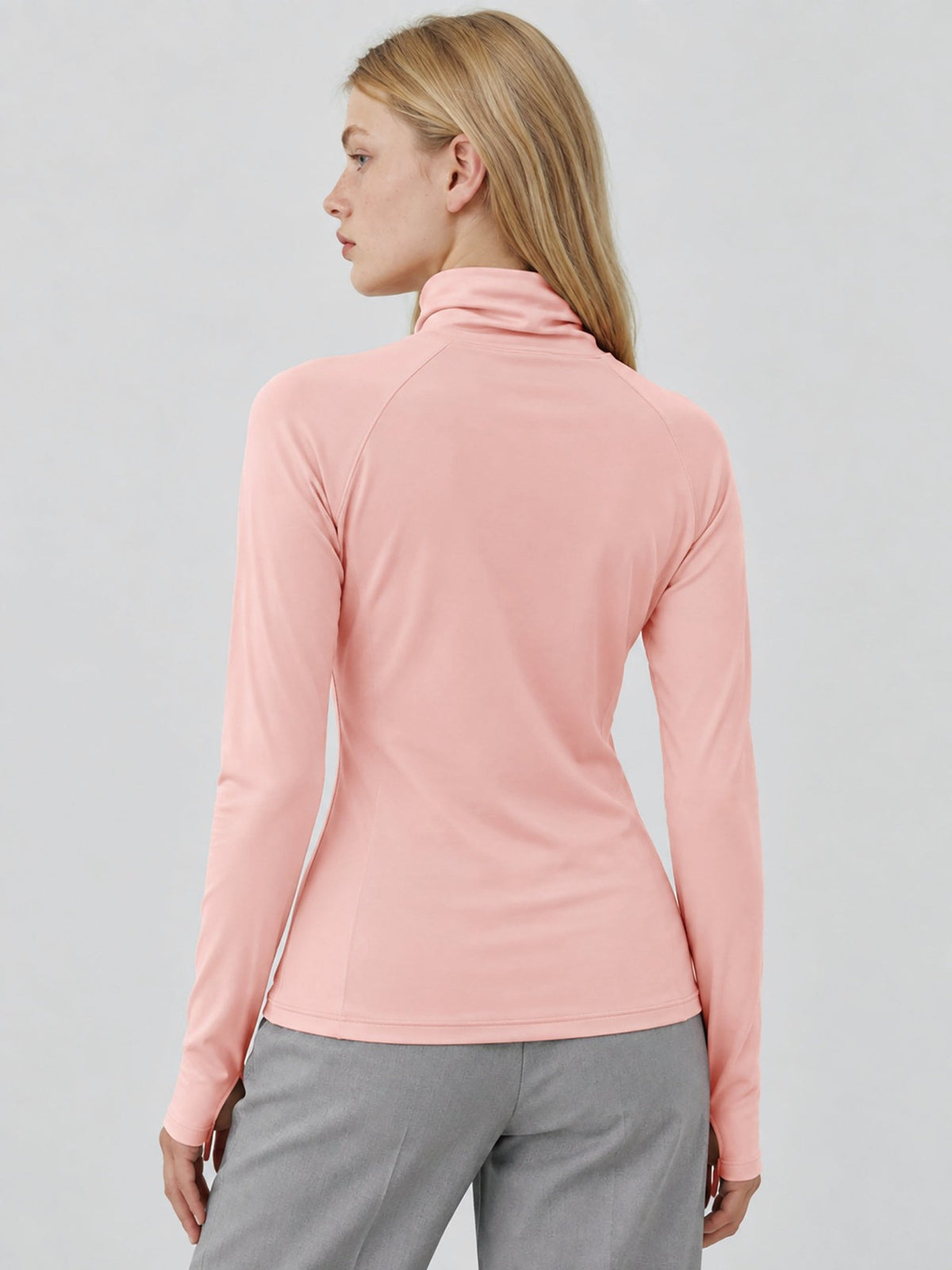 YUCOLEN Womens Thermal Long Sleeve Workout Top with Thumb Holes in Light Pink