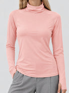 YUCOLEN Womens Thermal Long Sleeve Workout Top with Thumb Holes in Light Pink