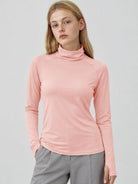 YUCOLEN Womens Thermal Long Sleeve Workout Top with Thumb Holes in Light Pink