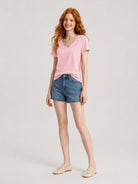 YUCOLEN Women's UPF 50+ V Neck T-Shirt Soft Tri-Blend Sun Protection Performance Tee in Light Pink